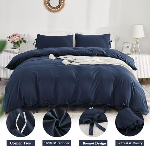 Grayish Navy Duvet Cover Set King Size 3 Pieces