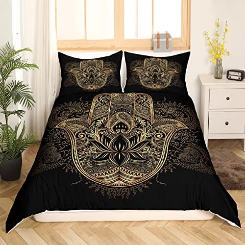 Homewish Gold Hamsa Hand Duvet Cover Set King Size 1