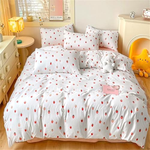 Sedefen Strawberry Duvet Cover Set Queen Size Cute Pink