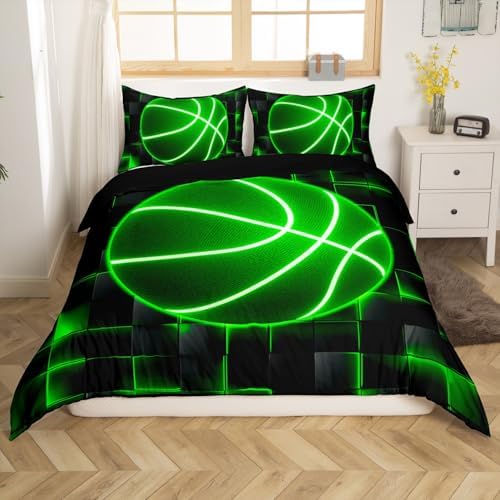 Feelyou King Size Duvet Cover Set Green Black Geometric