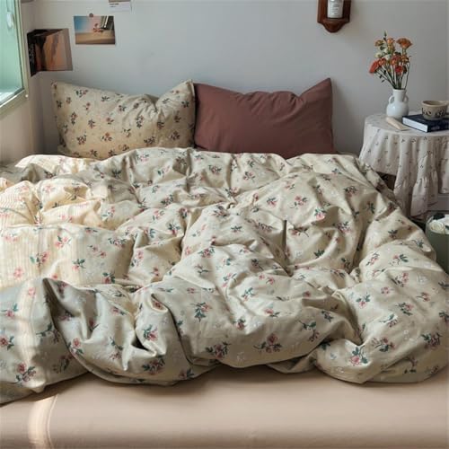 Brown Retro Flower Duvet Cover Set 3 Pieces Queen Size