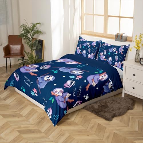 Feelyou Kids Cartoon Cute Floral Sloth Duvet Cover Set