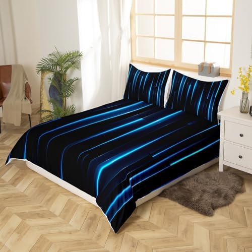 Feelyou Kids Blue Black Striped Duvet Cover Set Twin Size 1