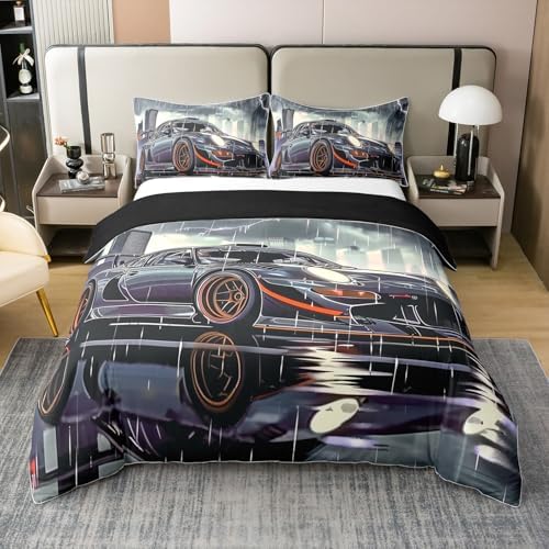 Feelyou Race Car Cotton Duvet Cover Set Twin Size