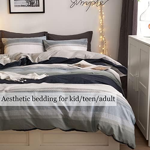 DREAMINGO Twin Duvet Cover Set Gray Blue Stripes