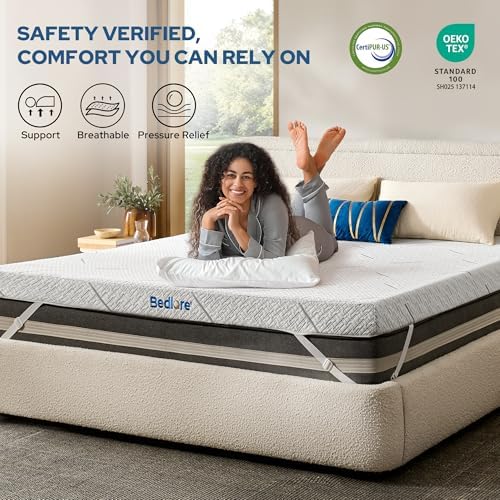 BEDLORE 3 Inch Gel Memory Foam Mattress Topper with Straps 1
