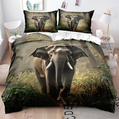 Elephant Duvet Cover Set King Size with 2 Pillowcases