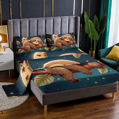 Kawaii Cute Brown Sloth 4Pcs Bed Sheet Set