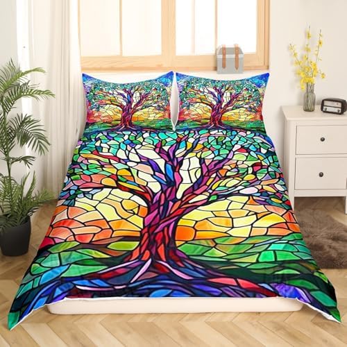 Feelyou 5D Stained Glass Tree Duvet Cover Set 3Pcs