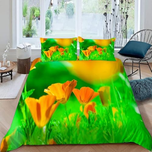 Kids Duvet Cover Set with Hidden Zipper and 3D Flower Print