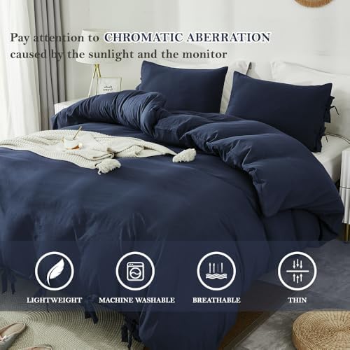 Grayish Navy Duvet Cover Set King Size 3 Pieces