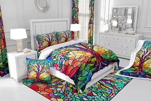 Feelyou 5D Stained Glass Tree Duvet Cover Set 3Pcs