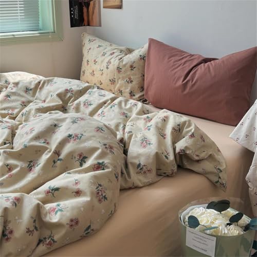 Brown Retro Flower Duvet Cover Set 3 Pieces Queen Size