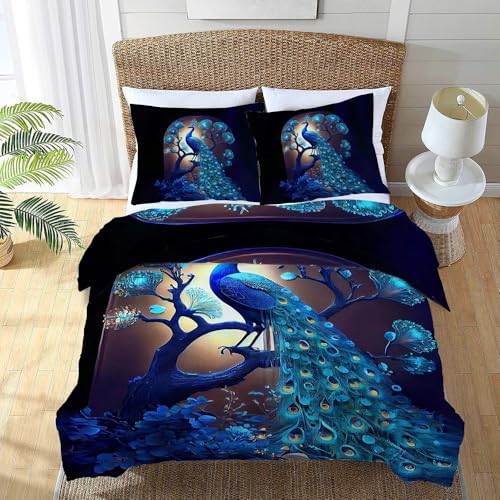 Feorafei 3D Peacock Print Duvet Cover Set 3 Pieces
