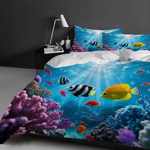 Kids Duvet Cover Set - California King Fish Coral Design