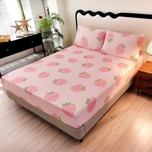 SDY 3PCS Pink Peach Print Sheet Set Twin Size