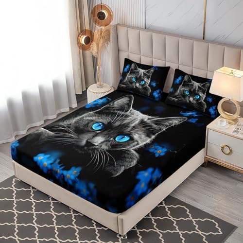 UEVBF Black Cat Fitted Sheet Set Twin Size