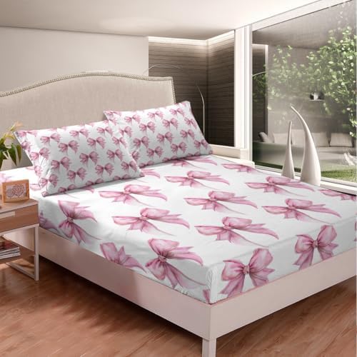 Feelyou Girl Pink Bowknot Twin Sheet Set with Deep Pockets