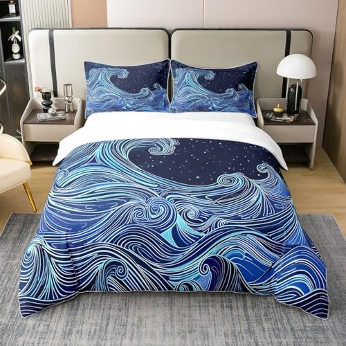 Japanese Wave Duvet Cover Set - 100 Cotton Queen Size