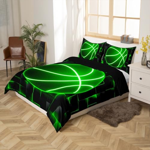 Feelyou King Size Duvet Cover Set Green Black Geometric