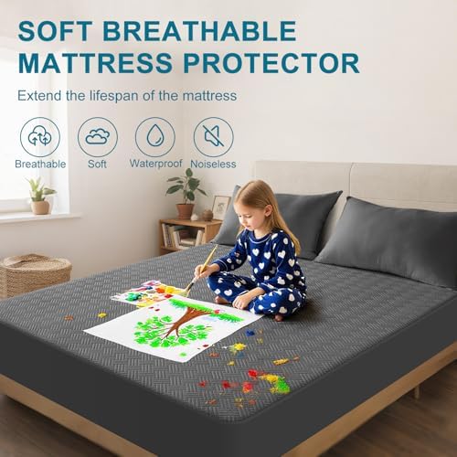 GOPOONY Waterproof Mattress Protector Full Size 54x75in Gray