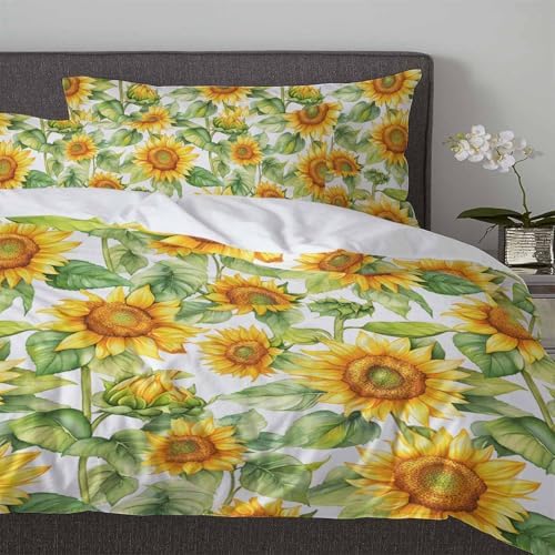 3 Piece Twin Bedding Set with Sunflower Duvet Cover and Pillowcases