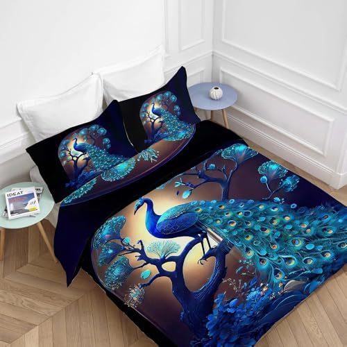 Feorafei 3D Peacock Print Duvet Cover Set 3 Pieces