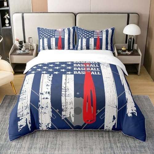 Feelyou Baseball Duvet Cover Set 3PCs 100 Cotton Kids Comforter Cover