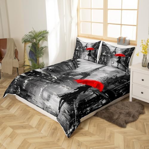 Manfei Paris Eiffel Tower Duvet Cover Set Queen Size 1