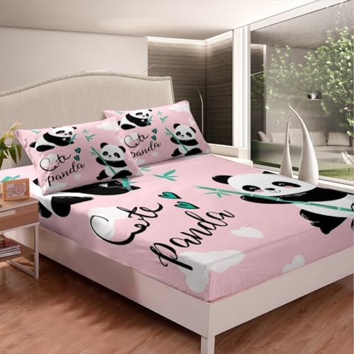 Feelyou Kids Pink Panda Bed Sheet Set Twin Size