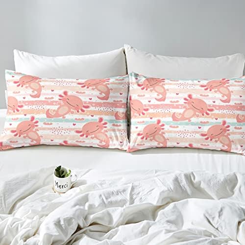 Manfei Axolotl Rainbow Stripe Twin Sheet Set 2pc