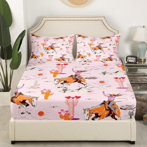 Feelyou Pink Wild West Bed Sheet Set Twin Size 1