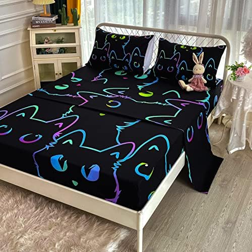 Cute Cartoon Cat Sheet Set with Pillowcase and Fitted Sheet