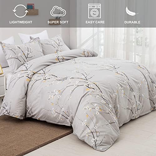 WONGS BEDDING Grey Floral Duvet Cover Set King