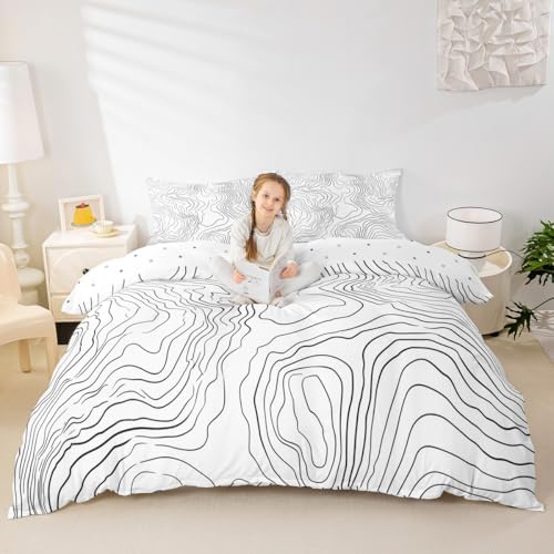 Erosebridal King Size Duvet Set Black Abstract Lines