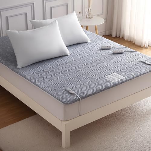 CAROMIO Queen Heated Mattress Pad - 5 Heat Settings 10 Hr Auto Off Grey