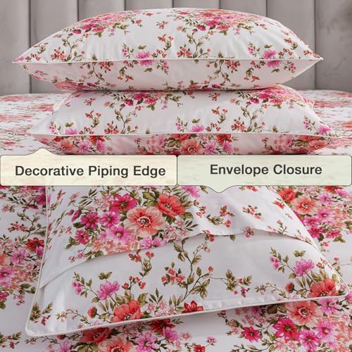 Pink Floral Boho Duvet Cover Queen 3Pcs Set