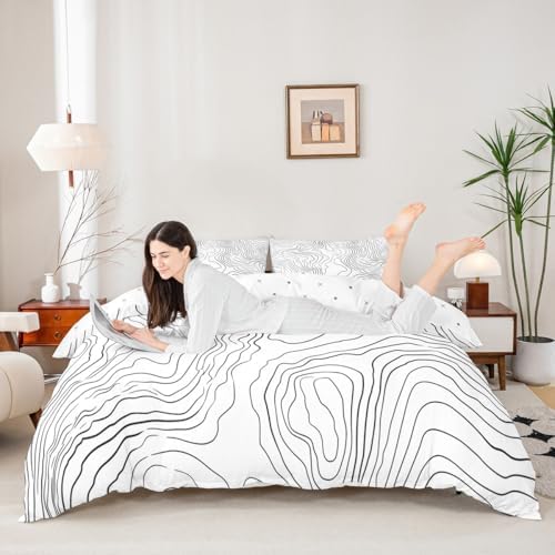Erosebridal King Size Duvet Set Black Abstract Lines