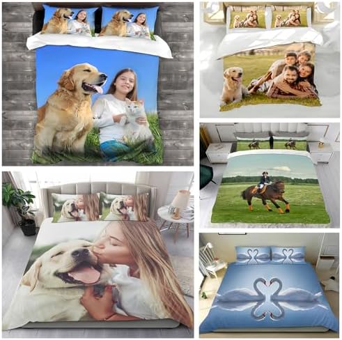 Custom Duvet Cover Set with Picture Text Logo for Kids Birthday Gifts