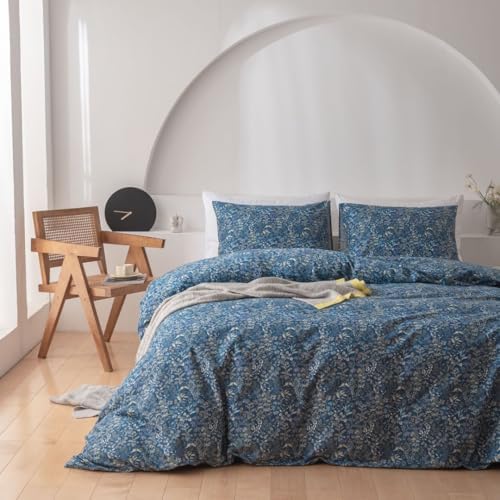 AMWAN Blue Floral Duvet Cover Set King Size