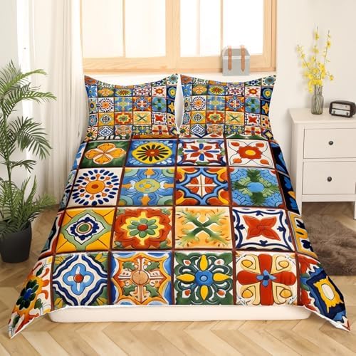 Erosebridal Mexican Talavera Tile Duvet Cover Set 3Pcs