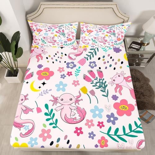 Erosebridal Floral Axolotl Fitted Sheet Twin