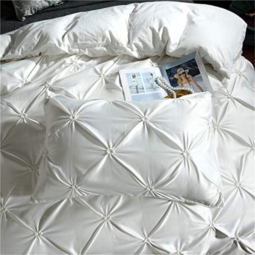 Erosebridal White Pinch Pleated Duvet Cover Set Twin Size 1