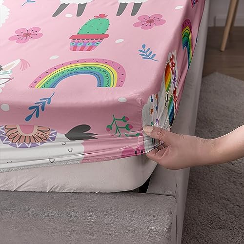 HOSIMA Kids Girls Pink Fitted Sheet with 2 Pillowcases