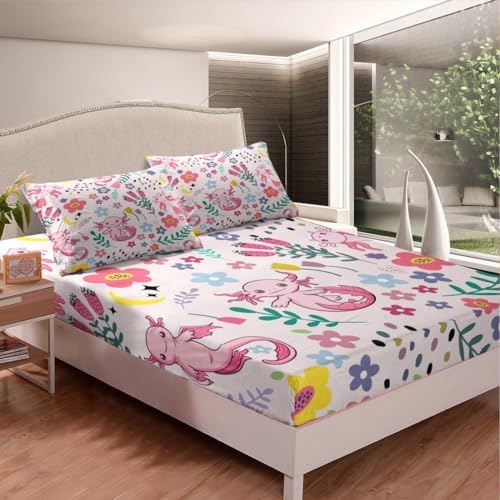 Erosebridal Floral Axolotl Fitted Sheet Twin