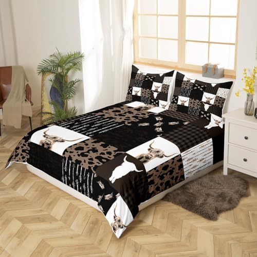 Feelyou Brown Cow Print Duvet Cover Set King Size