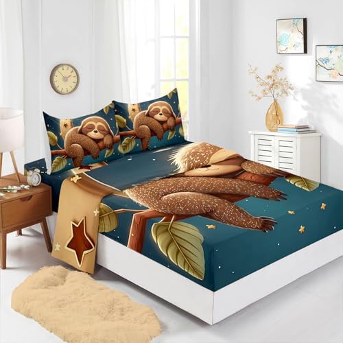 Kawaii Cute Brown Sloth 4Pcs Bed Sheet Set