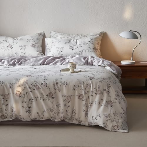 DREAMINGO Lyocell Silky Duvet Cover Set - Twin XL White Purple