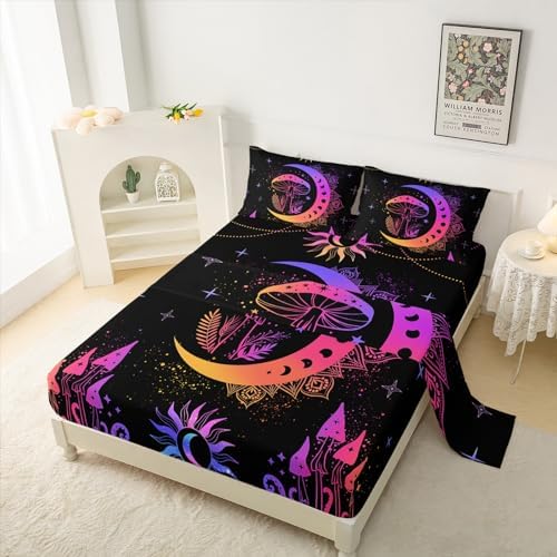 QOOMO Neon Mushroom Kids Bedding Set Queen Size 1