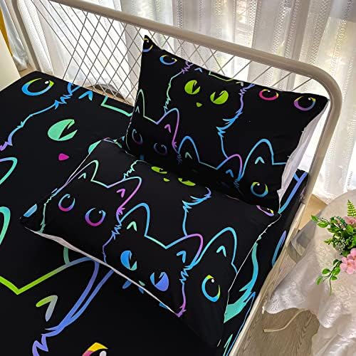 Cute Cartoon Cat Sheet Set with Pillowcase and Fitted Sheet
